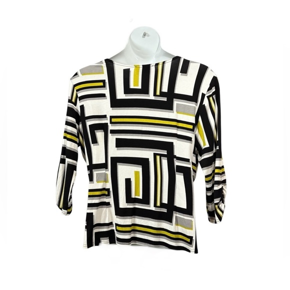 Joseph Ribkoff, Abstract Geometric Wrap Top, Size 18, White, Black, Yellow - Picture 9 of 12